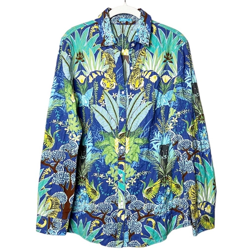 J. McLaughlin Jungle Tropical Button Down Shirt Leopard Tiger Small